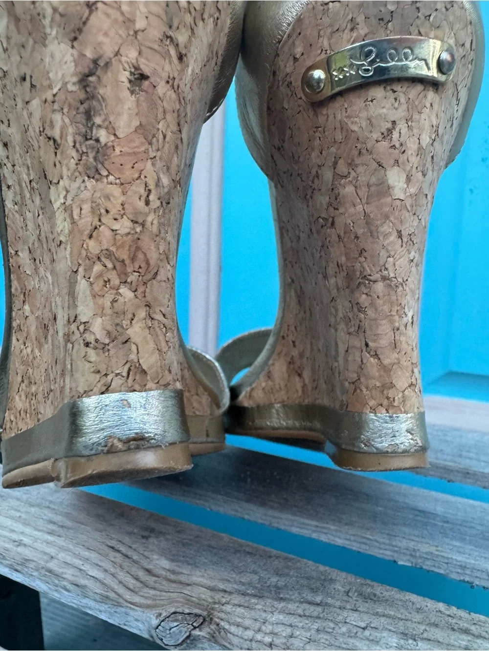 Lilly Pulitzer Metallic Gold Cork Wedge Sandals with Ankle Strap